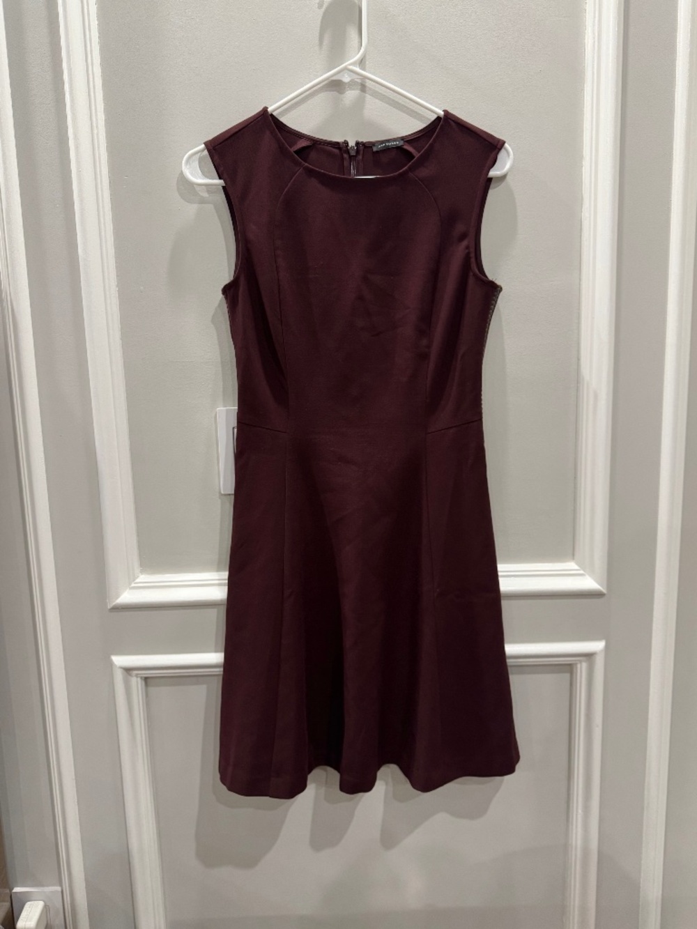 Ann Taylor Braided Trim Sleeveless Fit & Flare Dress Burgundy
